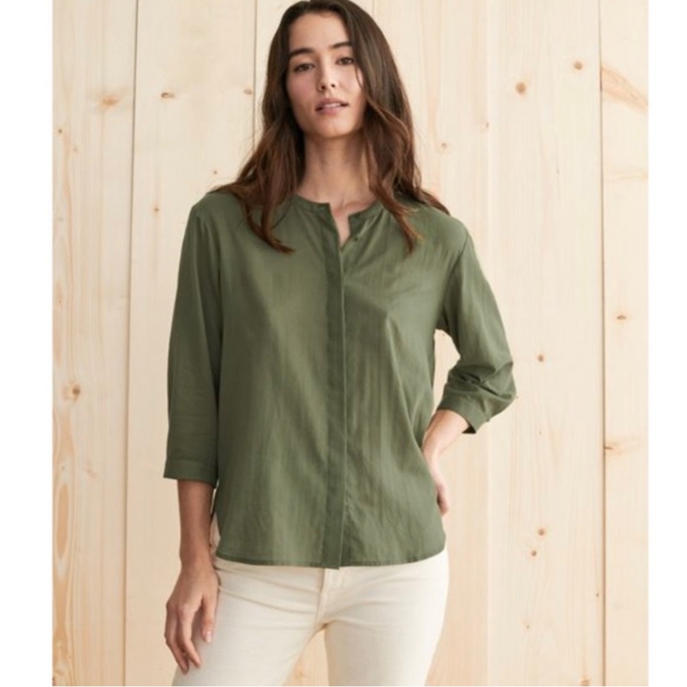 Jenni Kayne Olive Green Split-Neck Button-Front Top